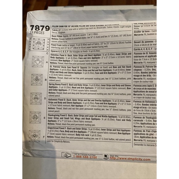 UNCUT Simplicity 7879 Pillow Sham & 7 Seasonal Button Panels Sewing Pattern - Picture 5 of 7